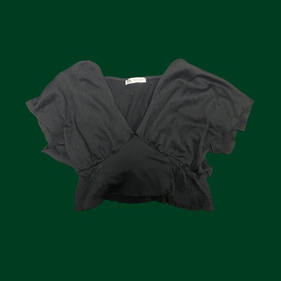 ✨ Zara Black Textured Wrap Crop Top (Size S) - Picture 2 of 6